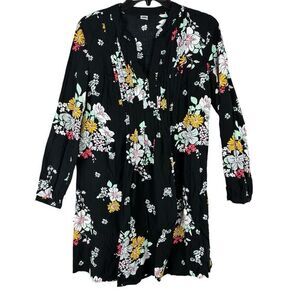 Old Navy Floral Black Dress‎ Long Sleeve Womens M Knee Length Boho Western